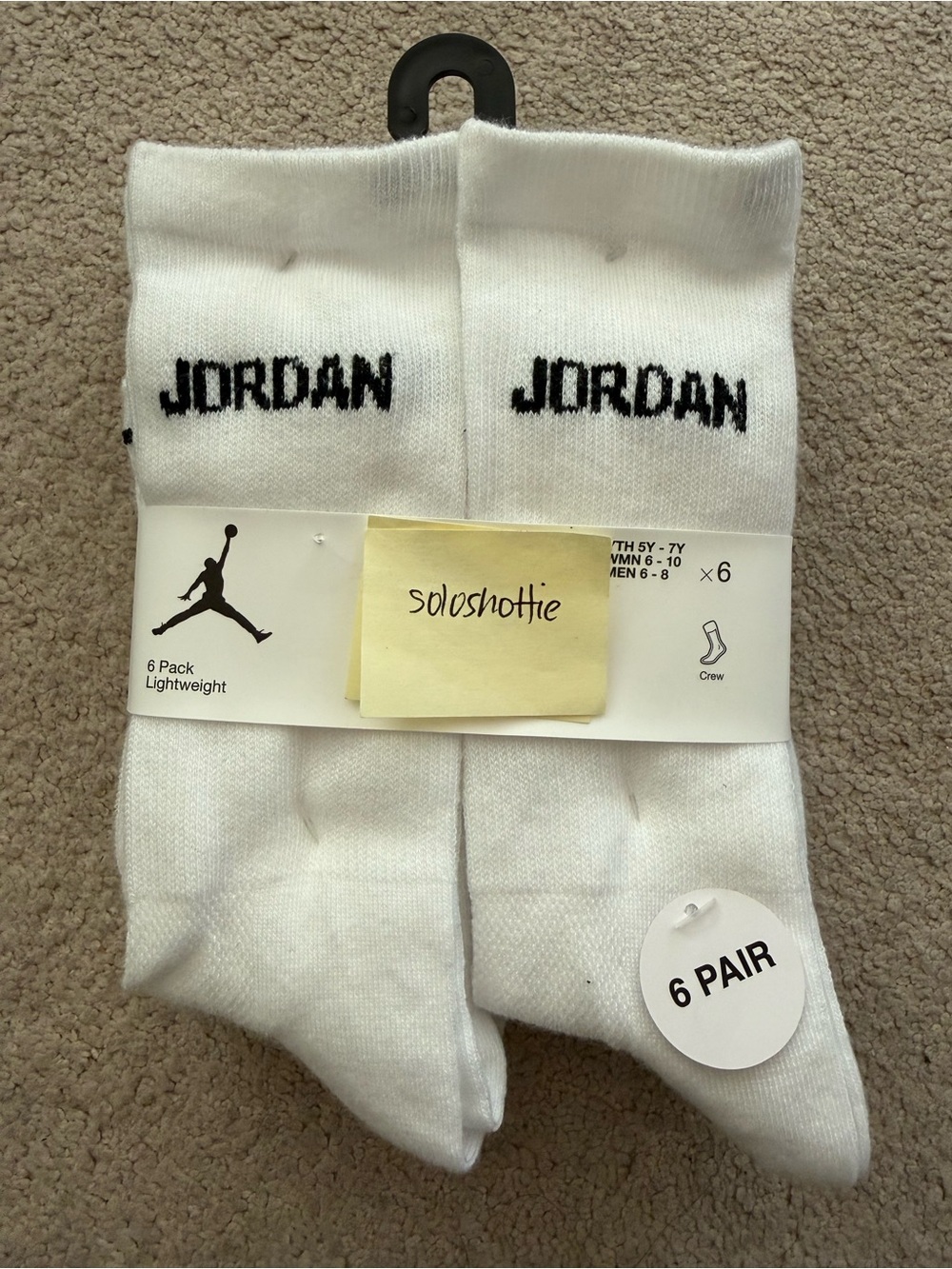 NWT! Nike Jordan Crew Socks White 6 Pack Size M